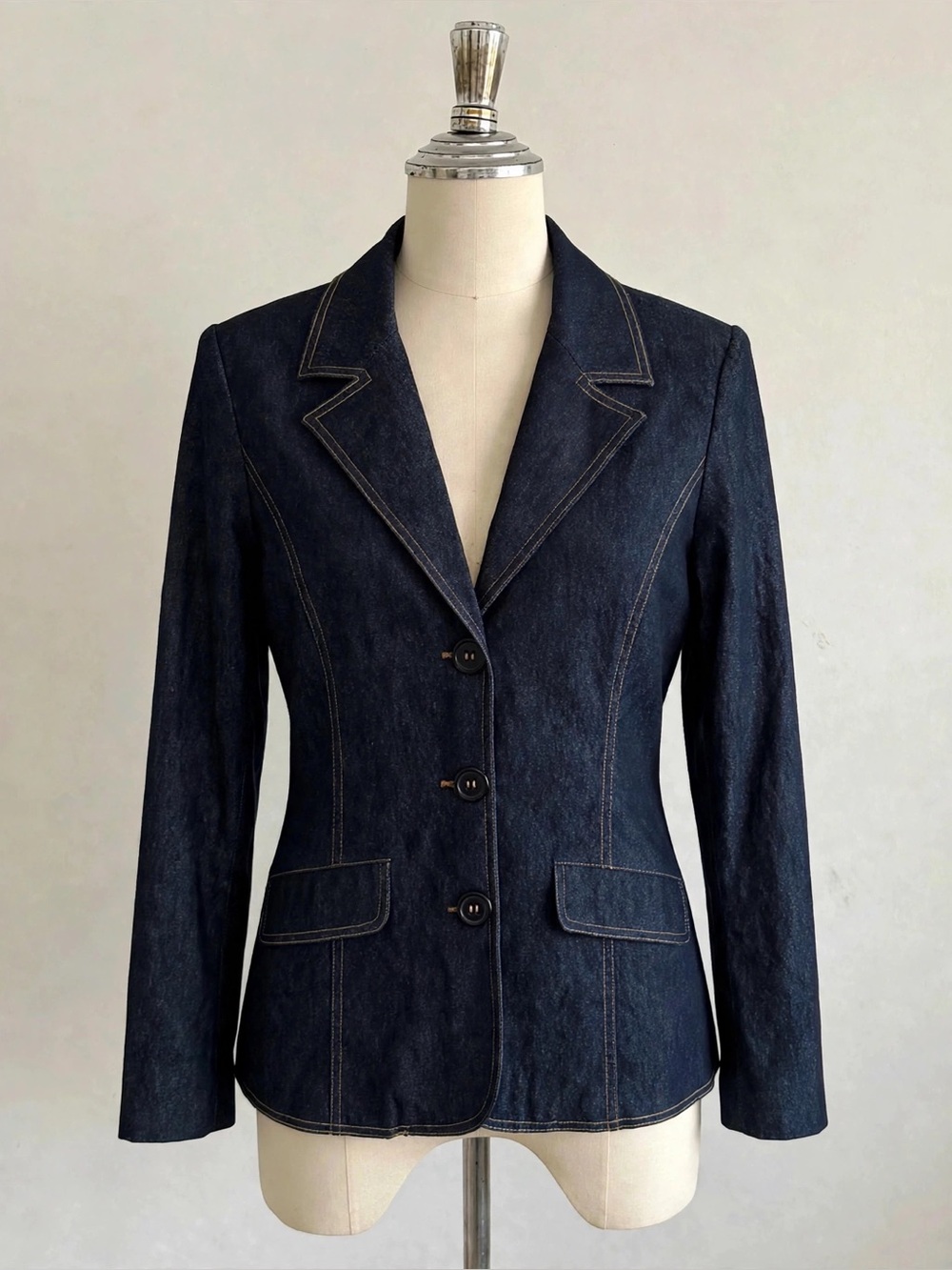 Vintage Dynamite Dark Wash Denim Blazer Satin Lined Juniors 13